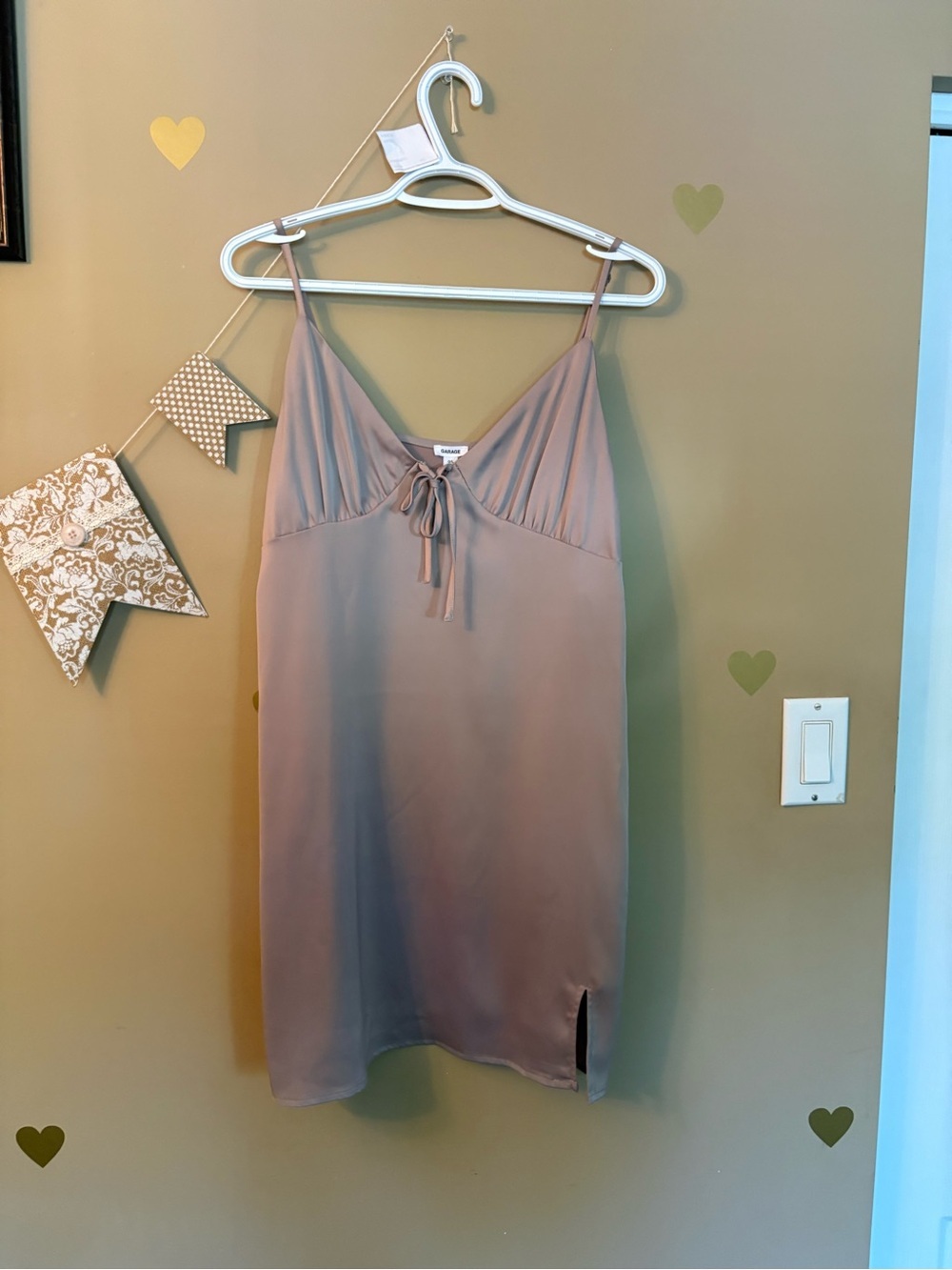 Garage Light Beige Tie-Front Slip Mini Dress - Picture 2 of 10